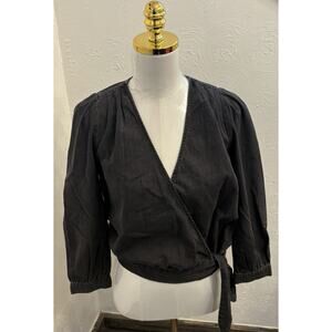 Madewell Black Denim Tie Front Wrap Top Cotton Size Small Streetwear